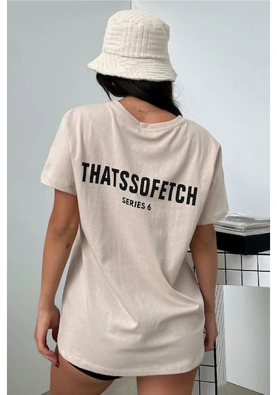 Vizon Oversize Fetch Series 6 T-shirt - Oversize Baskılı Vizon