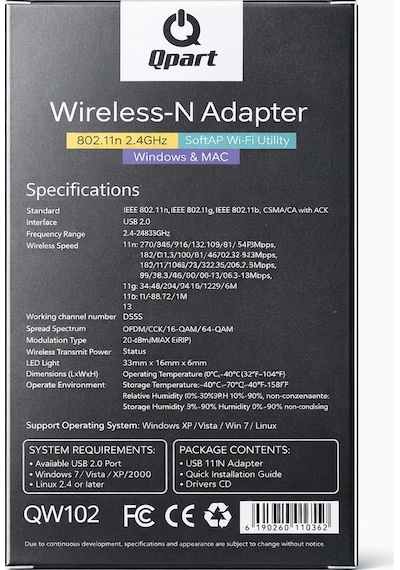 Qpart Tek Antenli Usb Wifi Adaptör