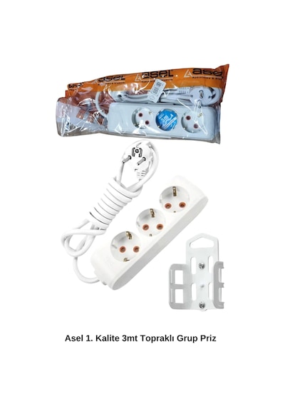 3 Metre Askı Aparatlı Topraklı 3lü Grup Priz Royaleks-ast303