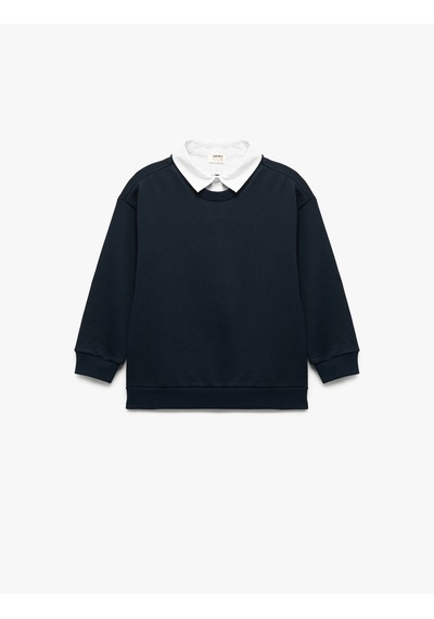 Koton Uzun Kollu Okul Gömleği Yaka Oversize Okul Sweatshirt Lacivert 7wkb10005tk
