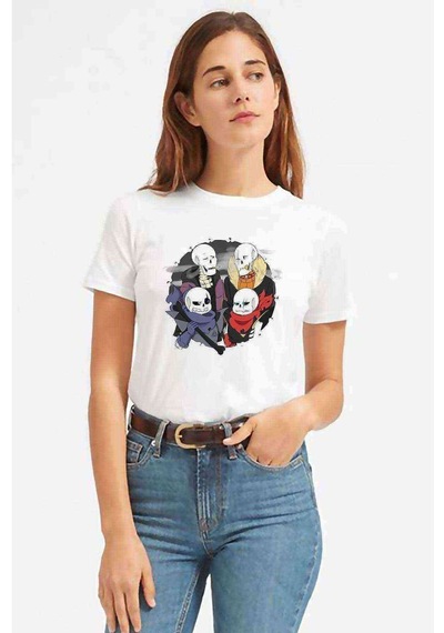 Undertale Skull Os Baskılı Beyaz Kadın Tshirt