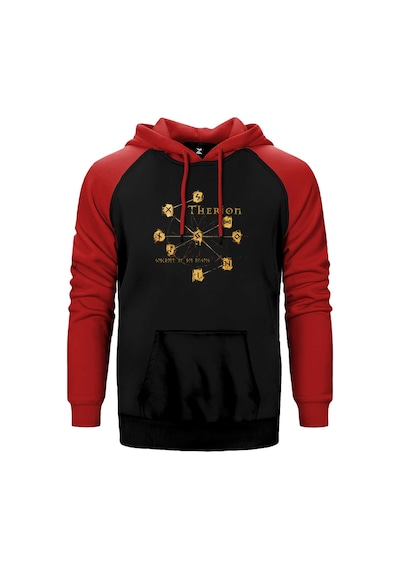 Therion Secret Of The Runes Kırmızı Renk Reglan Kol Kapşonlu Sweatshirt Kırmızı