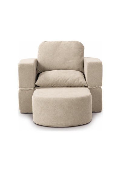 Homedius Sofa Bed Katlanır Yatak Olabilen Berjer Koltuk Puf Seti Krem