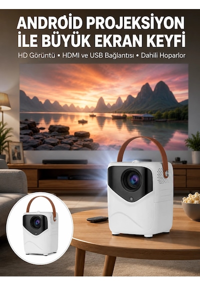 Znv Zenvia Mey İthalat Hd Ayaklı Portatif Projeksiyon Cihazı Bluetooth Wifi Akıllı Android İşlemcili Yeni Nesil