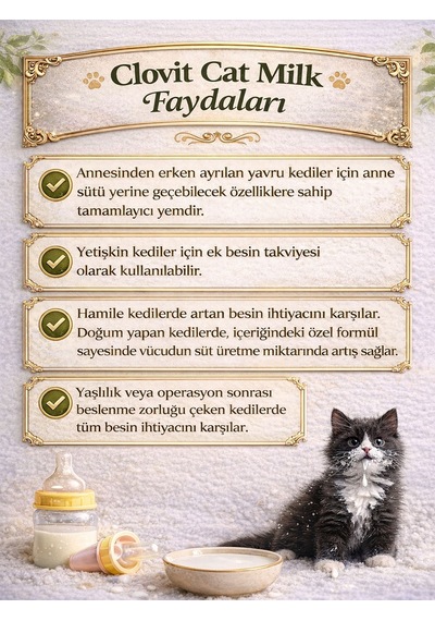 Clovit Cat Milk Yavru Kediler İçin Taurin İçeren Takviye 250 G