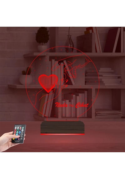 Luvivia Sevgiliye Hediye Kalp Elele Kişiye Özel 3d Lamba - Masa Gece Lambası