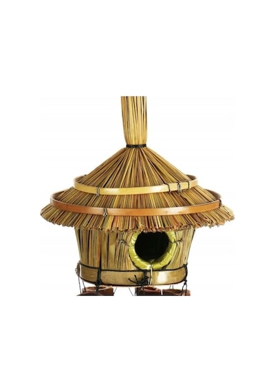 Otantik Hasır Kuş Yuvalı El Yapımı Doğal Bambu Çiçek Desenli Rüzgar Çanı Balkon Dekoru Ev Hediyesi