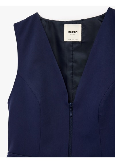 Koton Cep Detaylı Fermuarlı Kolsuz V Yaka Peplum Yelek Lacivert 6sak20095uw Lacivert