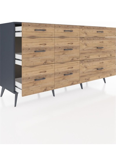 Kronos Konsol 9 Çekmeceli 176x59x99 Antrasit-antrasit/çam Antrasıt/atlas Çam - Antrasıt