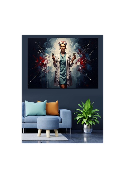 Beyaz Önlüklü Modern Kadın Doktor Yağlı Boya Dokulu Kanvas Tablo Canvas Tablosu