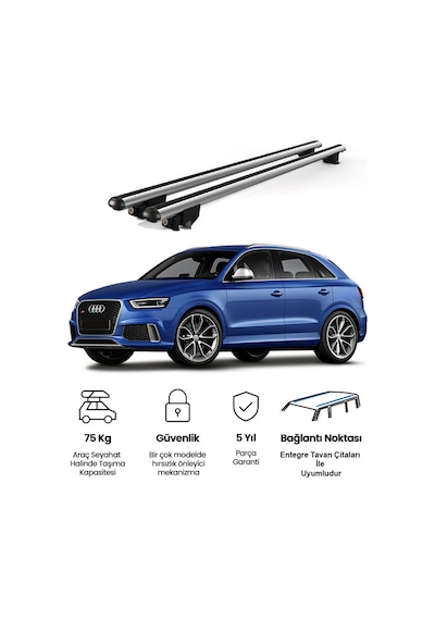 Kanca Audi Q3 2011-2018 Uyumlu Gri Kilitli Ara Atkı 120cm Port Bagaj Tavan Barı