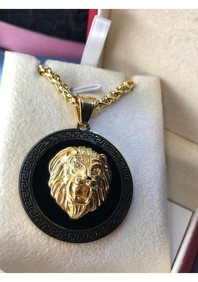 Aslan Kafası Grek Desenli Sarı Renk Işıklı Kutuda Sevgiliye Eşe Babaya Arkadaşa Çelik Kolye