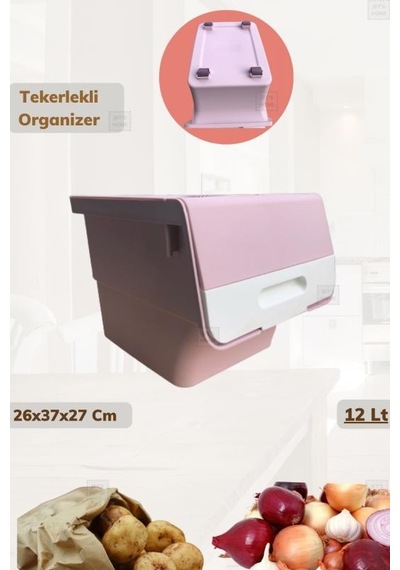 Tekerlekli Patateslik Soğanlık Erzak Kutusu Oyuncaklık Sebzelik Pembe 12 Lt Pembe