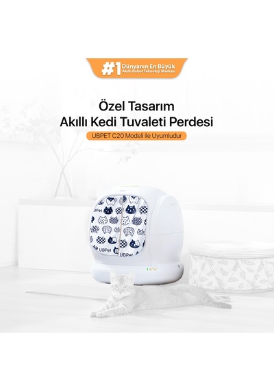 Ubpet C20 Uyumlu Kedi Tuvaleti Perdesi Kum Dağılım Önleyici Mıknatıslı Giriş, Premium Kumaş, Beyaz