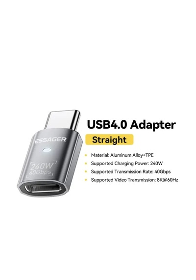 Essager 240w Type-C Erkek To Type-C Dişi Adaptör 40GBPS 8k+4k USB 4.0 Ce Lisanslı Çevirici Dönüştürücü Adaptör