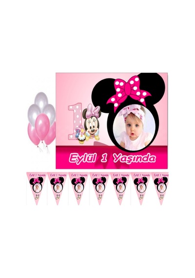 Minnie 1 Yaş Çocuğunuza Özel Fotoğraflı Afiş Ve Flama Seti, Doğum