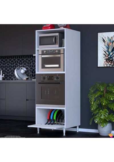 Eliusta Luno 1 Kapaklı Modüler Dolap Fırın Dolabı 60x185,9x56 Cm Geniş Kapasiteli Saklama Dolabı Beyaz