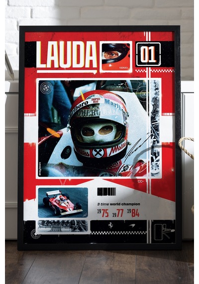 Niki Lauda Formula 1 Siyah Ahşap Çerçeveli Poster, Dekoratif Araba Duvar Tablosu