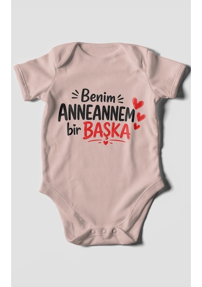 Morivokids Anneannem Bir Başka Kısa Kollu Bebek Body %100 Pamuk Pastel Pembe
