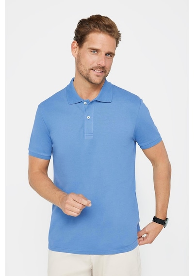 Tudors Erkek Slim Fit Dar Kesim Pamuk Mavi Polo Yaka Tişört-32724 Mavi