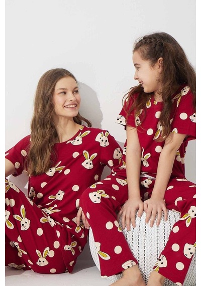 Siyah İnci Pamuklu Likralı Pijama Takım 7624 Bordo