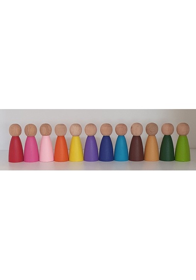 Waldorf Montessori Peg Bebek Mini İnsancık Boyalı 12'li Set Do...
