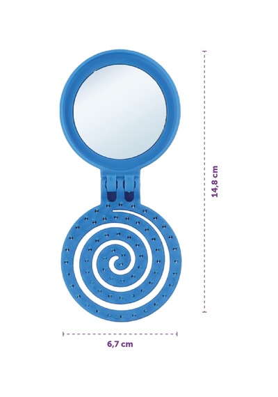 Beauty Makaron Saç Fırçası - 3d Esnek, Aynalı, Çanta Boy - Compact Detangler Derin Mavi