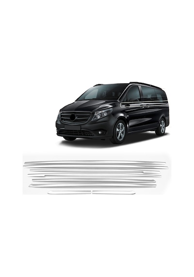 Nova Krom Mercedes Vito W447 Krom Cam Alt Çıtaları 8 Prç. Tek Sürgülü Kapı-l1 Kısa Şasi 2014 Üzeri