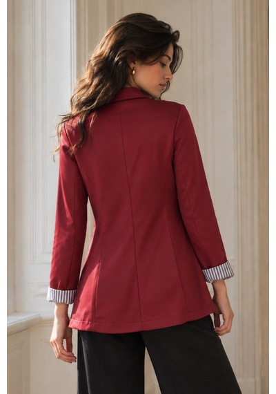 Armonika Kadın Bordo Kol İçi Çizgili Tek Düğmeli Ceket Arm-27k001026