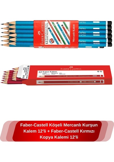 Faber-Castell 12'li Mercanlı Kurşun Kalem& 12'li Kırmızı Kopya Kalemi 2'li Kalem Seti