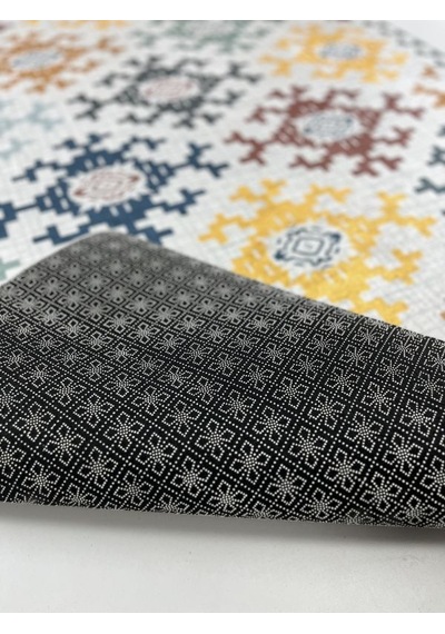 Kaymaz Tabanlı Yıkanabilir Dijital Baskı Çocuk Halısı Kilim Desen Çok Renkli