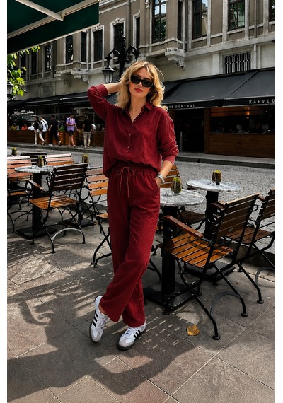 Seeh Bordo Uzun Kollu %100 Pamuk Müslim Gömlek Takım Sh365 Regular