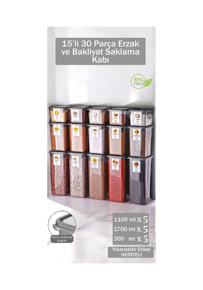 15 Adet 30 Parça Gıda Saklama Kabı Seti Bpa İçermeyen Plastik Sızdırmaz Kapaklı Mutfak Düzenleyici Gri - 694221800 Gri
