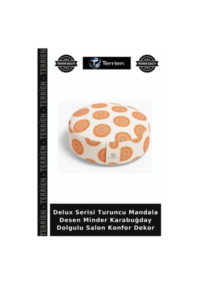 Delux Serisi Turuncu Mandala Desen Minder Karabuğday Dolgulu Salon Konfor Dekor