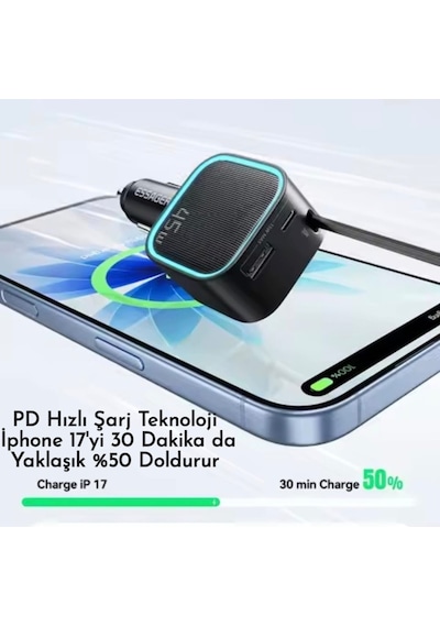 Essager 45w 3'ü 1'arada Geri Çekilebilir Kablolu Type-c+usb Araç Şarj Cihazı Hızlı Ce+rohs Lisanslı Sağlam -