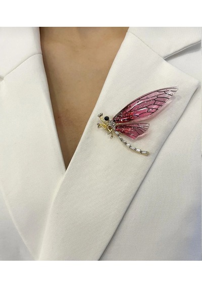 Pembe Yusufçuk Broş Taş Detaylı Zarif Dragonfly Brooch Hediye Kutulu Kadın Aksesuar Renkli