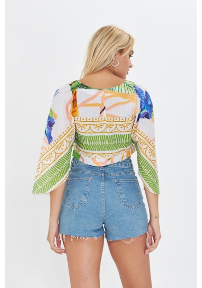 Kutaf Yeşil Bohem Crop Bluz Yeşil