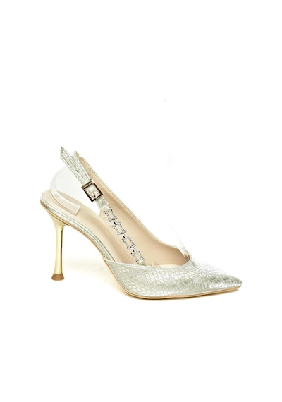 Fox Shoes U820099607 Altın Yılan Baskı İnce Topuklu Kadın Abiye Ayakkabı Altın