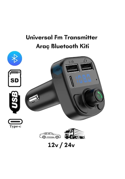 Fm Transmitter Bluetooth Araç Kiti Mp3 Usb-typce Oto Müzik Çalar