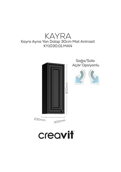 Creavit Kayra Ayna Yan Dolabı 30cm Mat Antrasit Mat Antrasit Creavit Kayra Ayna Yan Dolabı 30cm Mat Antrasit Mat Antrasit