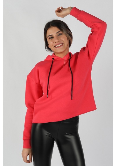 Kadın Kapüşonlu Sweatshirt Nar Çok Renkli