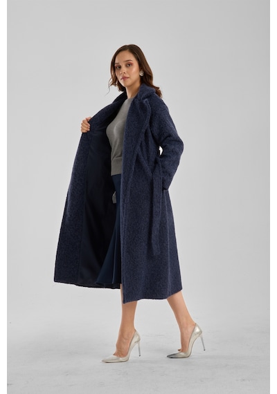 Lacivert Buklet Kaşe Oversize Kaban Lacivert