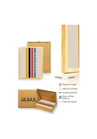 Doğal Ahşap Çerçeveli Geometrik Desenli Tablo - Canlı Tonlar Huhu1095