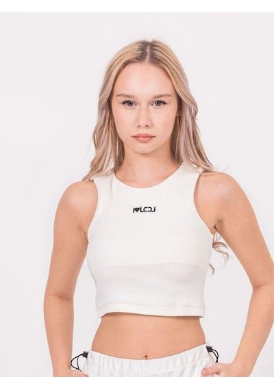 Kız Çocuk Sıfır Kol Crop Bluz-13792-ekru Ekru