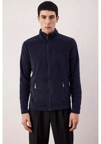 Benerly Erkek Dik Yaka Standart Kol Fermuarlı Polar Sweatshirt Fonksiyone Lacivert