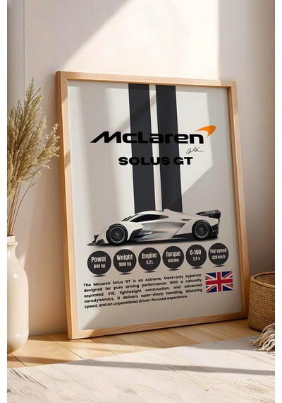 Mclaren Solus Gt Tablo - Teknik Özellikli Pist Arabası Poster - Çerçeveli Duvar Dekoru Kayın