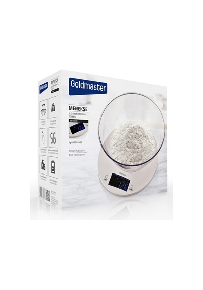 Goldmaster Menekşe Geniş Led Ekranlı Dokunmatik Dijital Hassas 1Gr-5Kg Mutfak Tartısı Terazisi