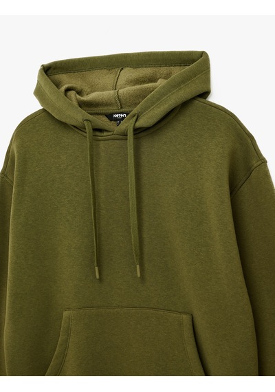 Koton Uzun Kollu Cepli Kapüşonlu Oversize Sweatshirt Haki 6wak10311nk Haki