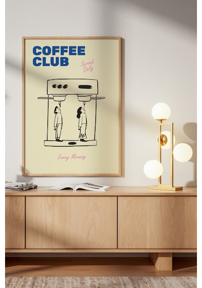 Coffee Club Kahve Köşesi Poster Tablo Ahşap Çerçeveli 33 X 48