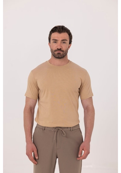 Sabri Özel Kahve %100 Pamuk Bisiklet Yaka Düz Renk Basic T-shirt